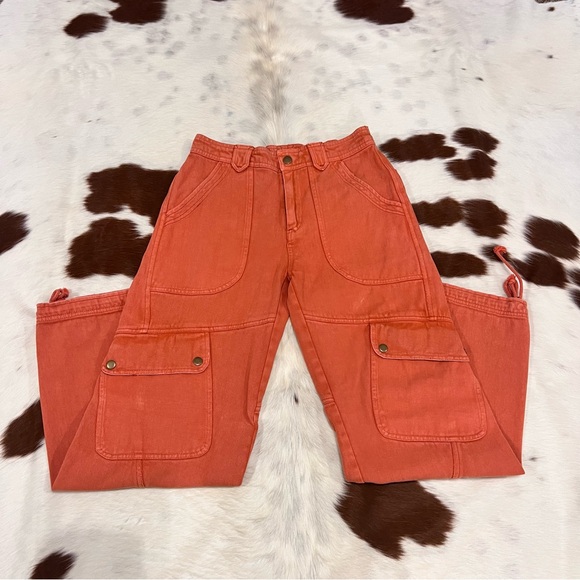 Free People Orange Cargo Pants - Picture 1 of 6